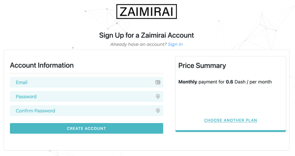 Zaimirai: Set Up a New Account